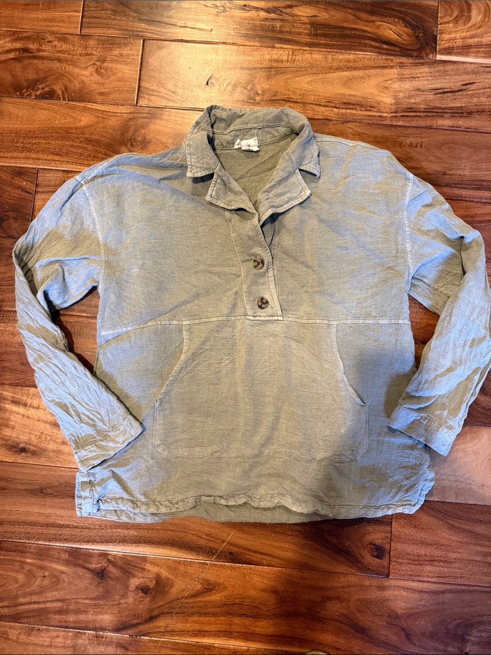 Nicole Miller Olive Green Long-Sleeve Henley Pullover, linen blend,small, EUC